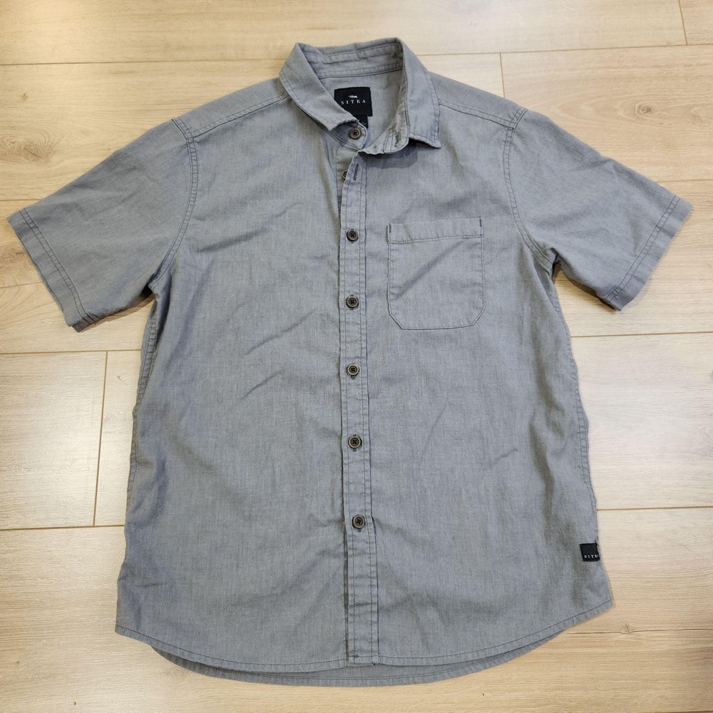 SITKA Ambray Shirt‎ Mens Medium Gray Hemp Blend Short Sleeve Button Up Casual